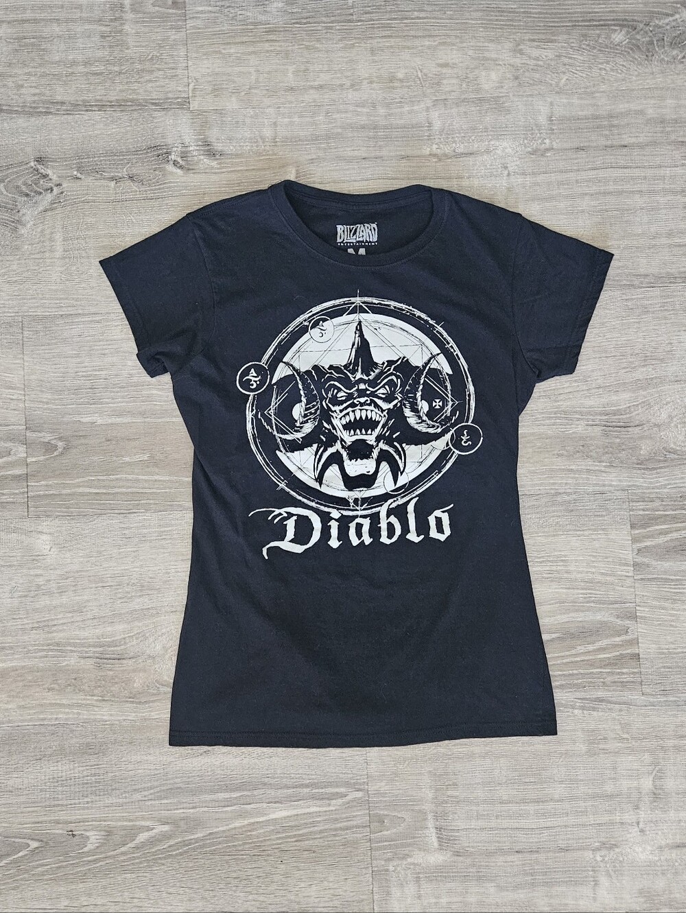 Diablo Demon Black White Graphic Gaming T-Shirt Summoning Circle Women's Sz M